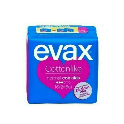 COMPRESAS HIGIENICAS FEMENINAS EVAX COTTONLIKE NORMAL CON ALAS 16 COMPRESAS