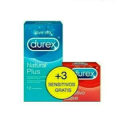 DUREX NATURAL PLUS   DUREX SENSITIVO CONFORT PRESERVATIVOS PACK 12   3 PRESERV