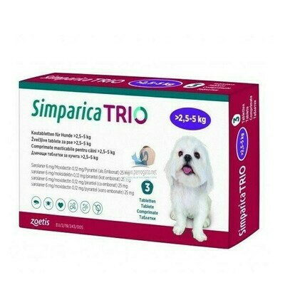 SIMPARICA TRIO 2,5-5 KG 3 COMP