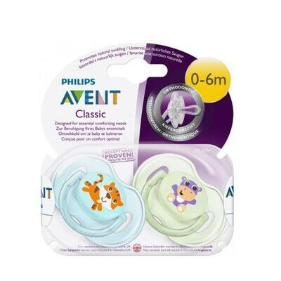 AVENT CHUPETE SILICONA 0- 6M NIÑO TIGRE 2U